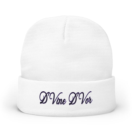 Embroidered Knit Beanie DVine DVor Script Winter Hat