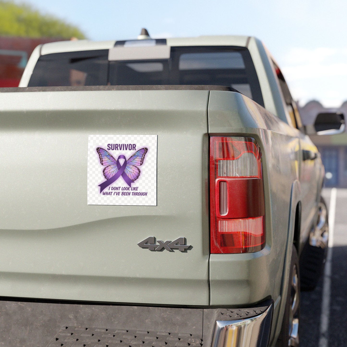 Survivor Purple Ribbon Butterfly Car Magnet – "I Don't Look Like What I've Been Through"