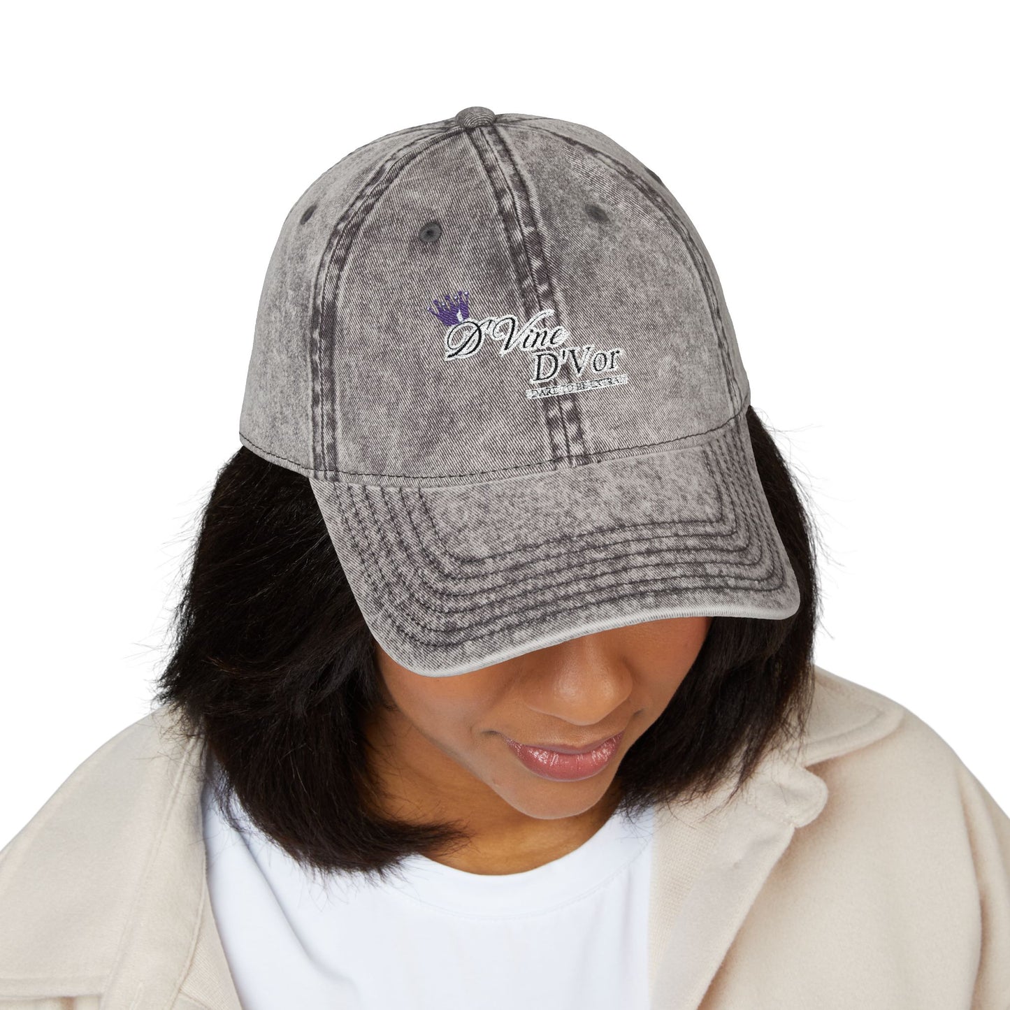DVine DVor Vintage Embroidered Cap Retro Distressed Dad Hat with Script Logo